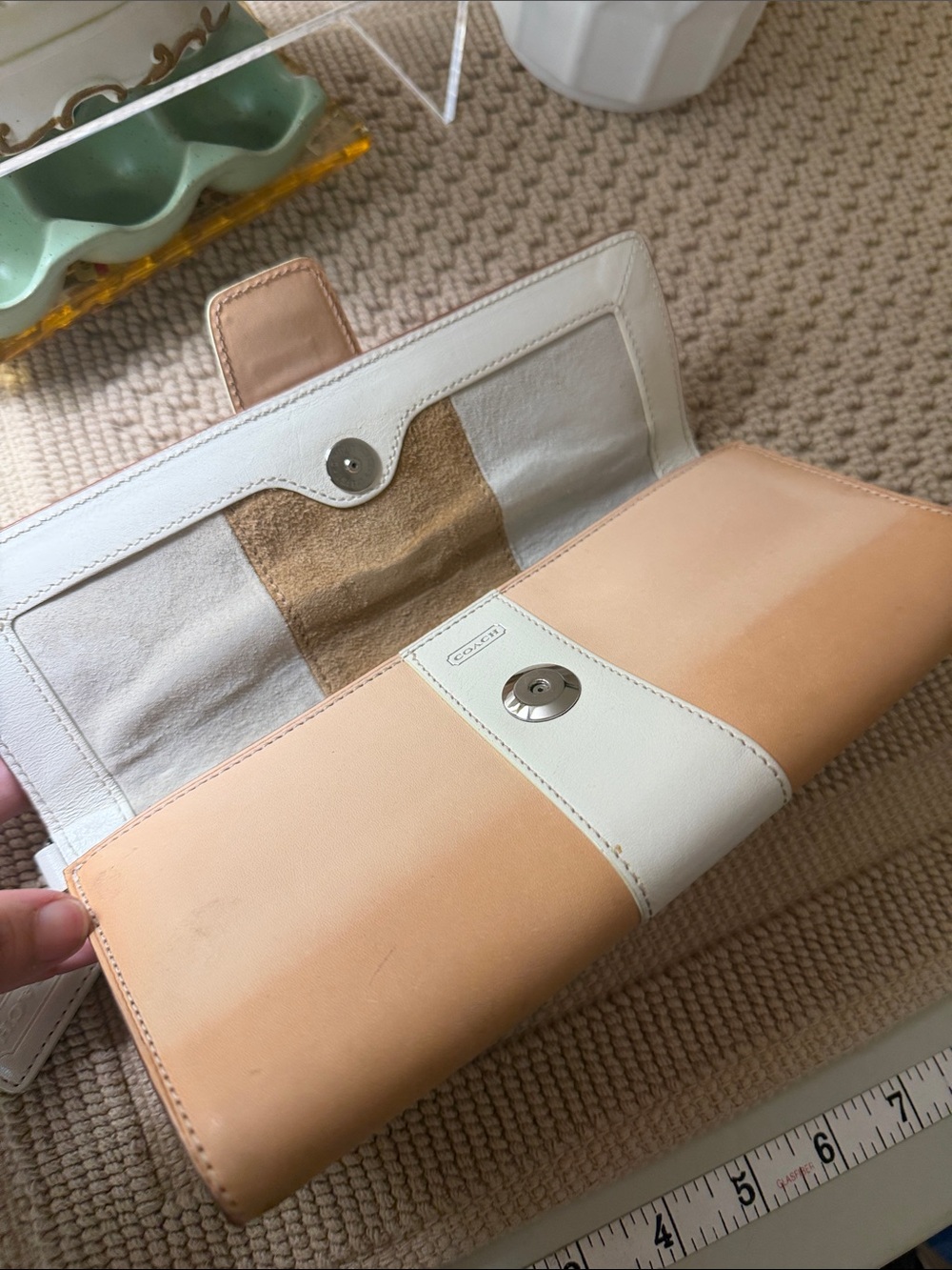 Coach Legacy Leather Wristlet Clutch Wallet Natural Vachetta White Trim M3B-6694 - Picture 6 of 11